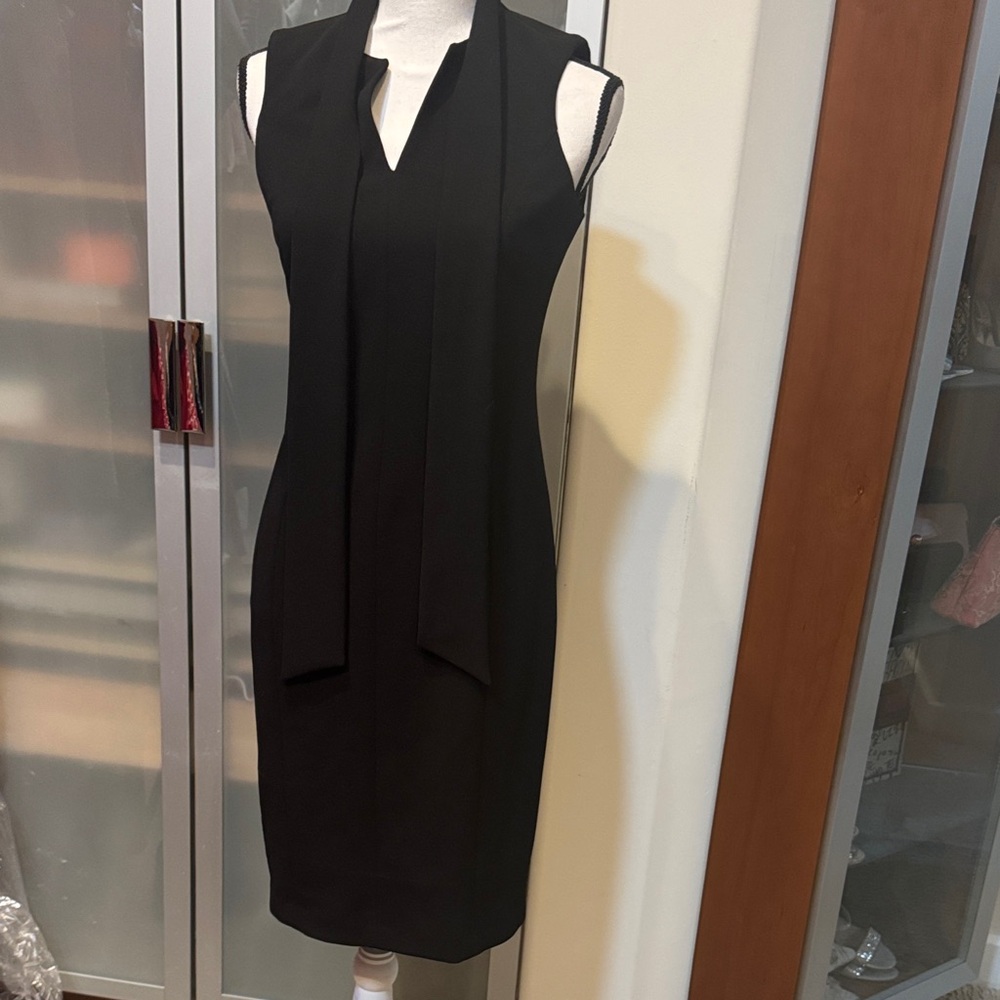 Calvin Klein Black Sleeveless Tie-Neck Midi Dress